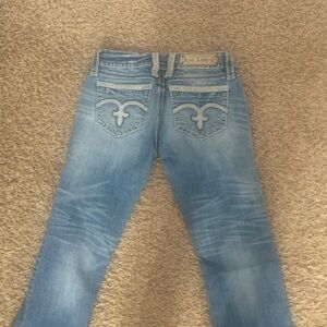 Rock Revival Light Blue Denim Capris with Embroidered Pockets